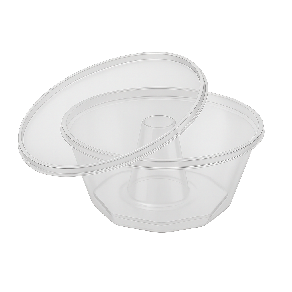 Oven Safe Plastic Large Pudding/Flan Pan With Lid - 6 Pack (500ml)