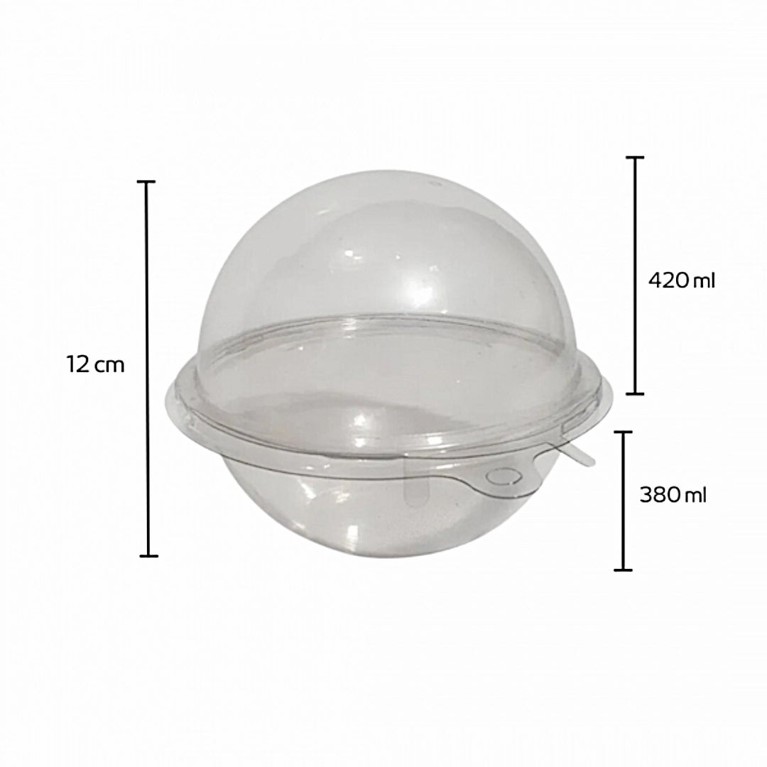 12cm Spherical Container for Desserts (3-Pck) Clear W/ DIVIDER