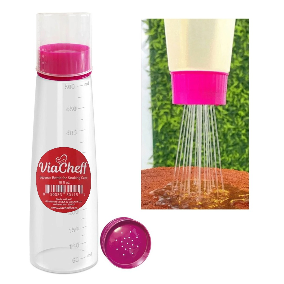 Plastic Bottle for Soaking Cake (16 fl oz) Pink Neon Lid