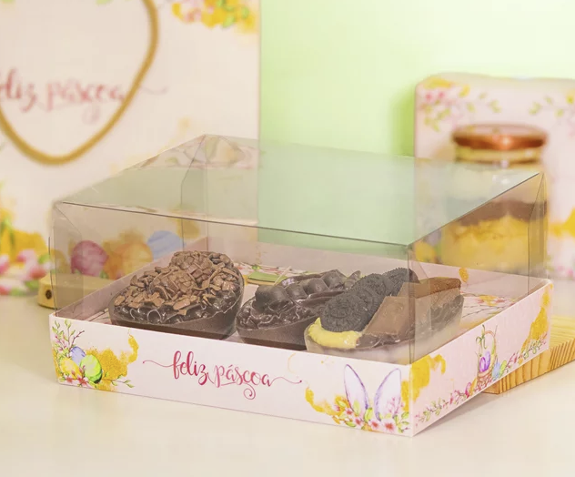3 Cavities Box for Easter Eggs With Clear Lid. (for 150g shells) GARDEN Line - 10 Pack