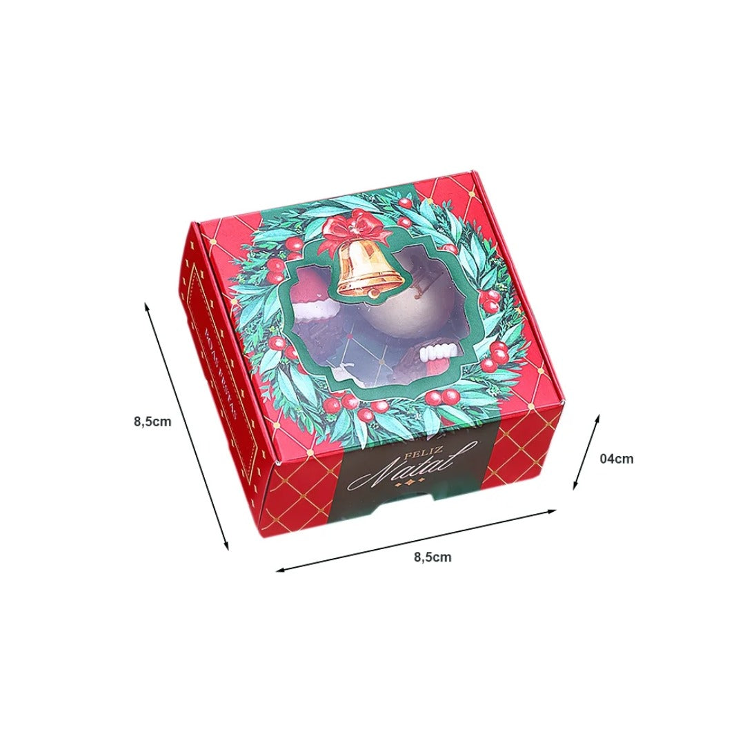 4 Cavities Christmas Brigadeiro Box with Clear Lid - Christmas Traditional Green Theme (10 Pack)