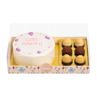 Thumbnail for Bento Cake and 6 Brigadeiros Packaging with Laminated Base and Clear Acetate Lid (10 pack) Carinho