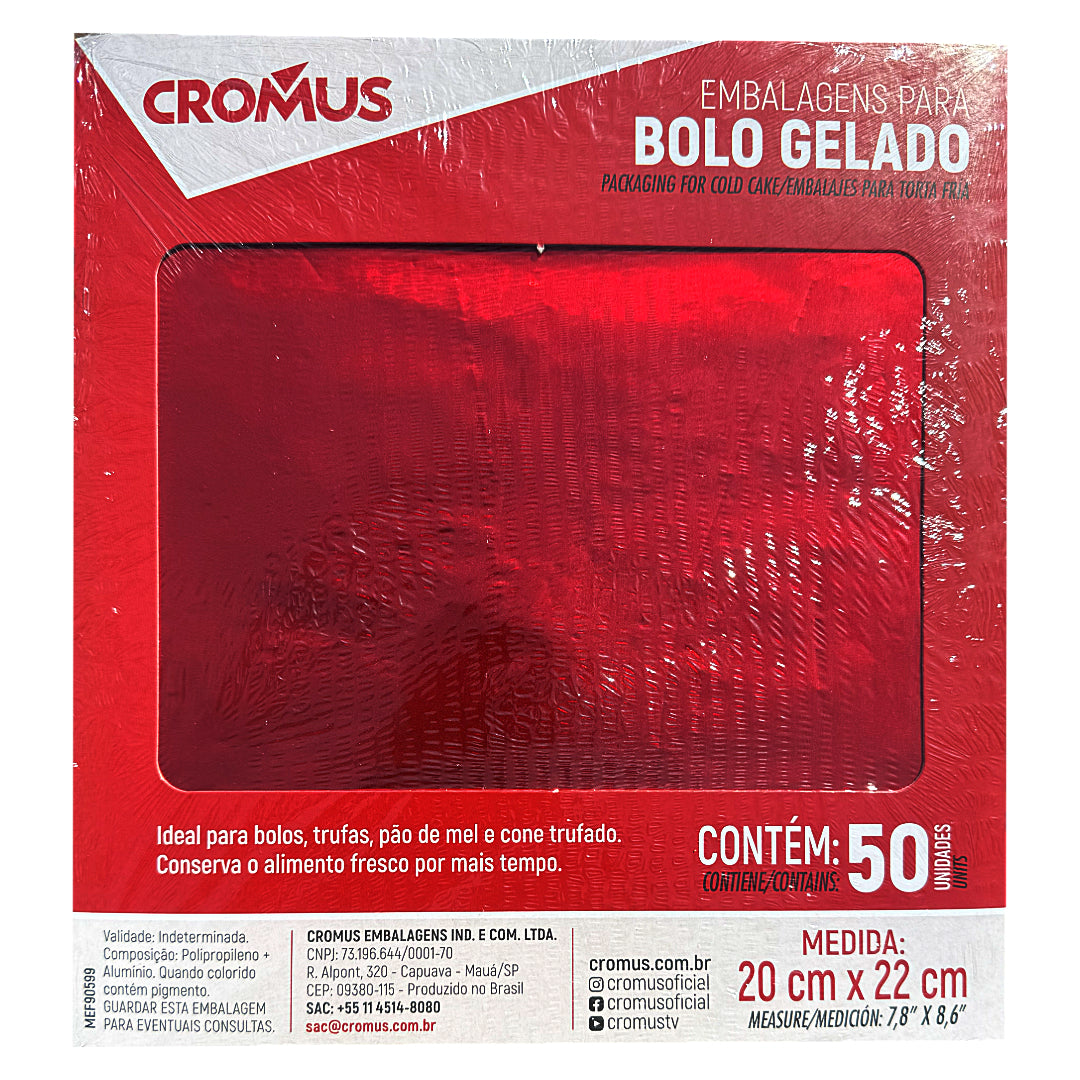 Wrapping for Bolo Gelado | Shiny Red 20x22cm (50 Pack)