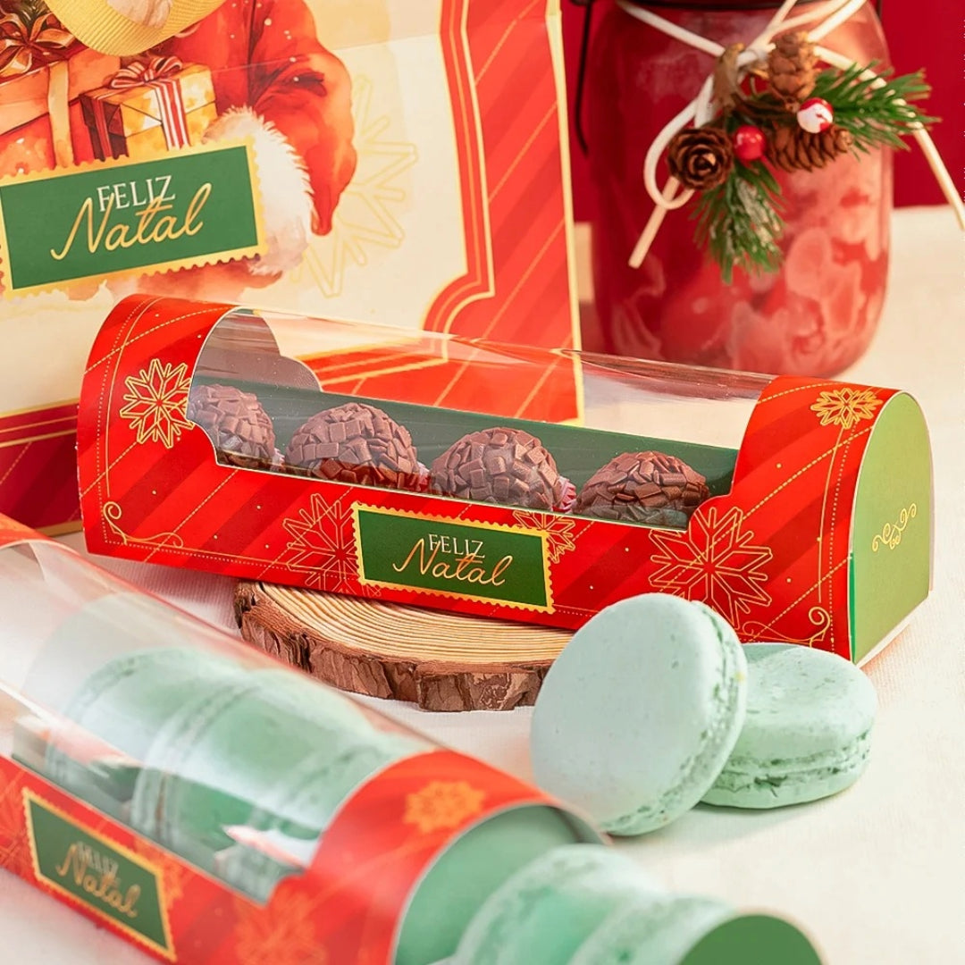 Packaging for 6 Macarons or 5 Sweets - Christmas Theme (10-Pack)