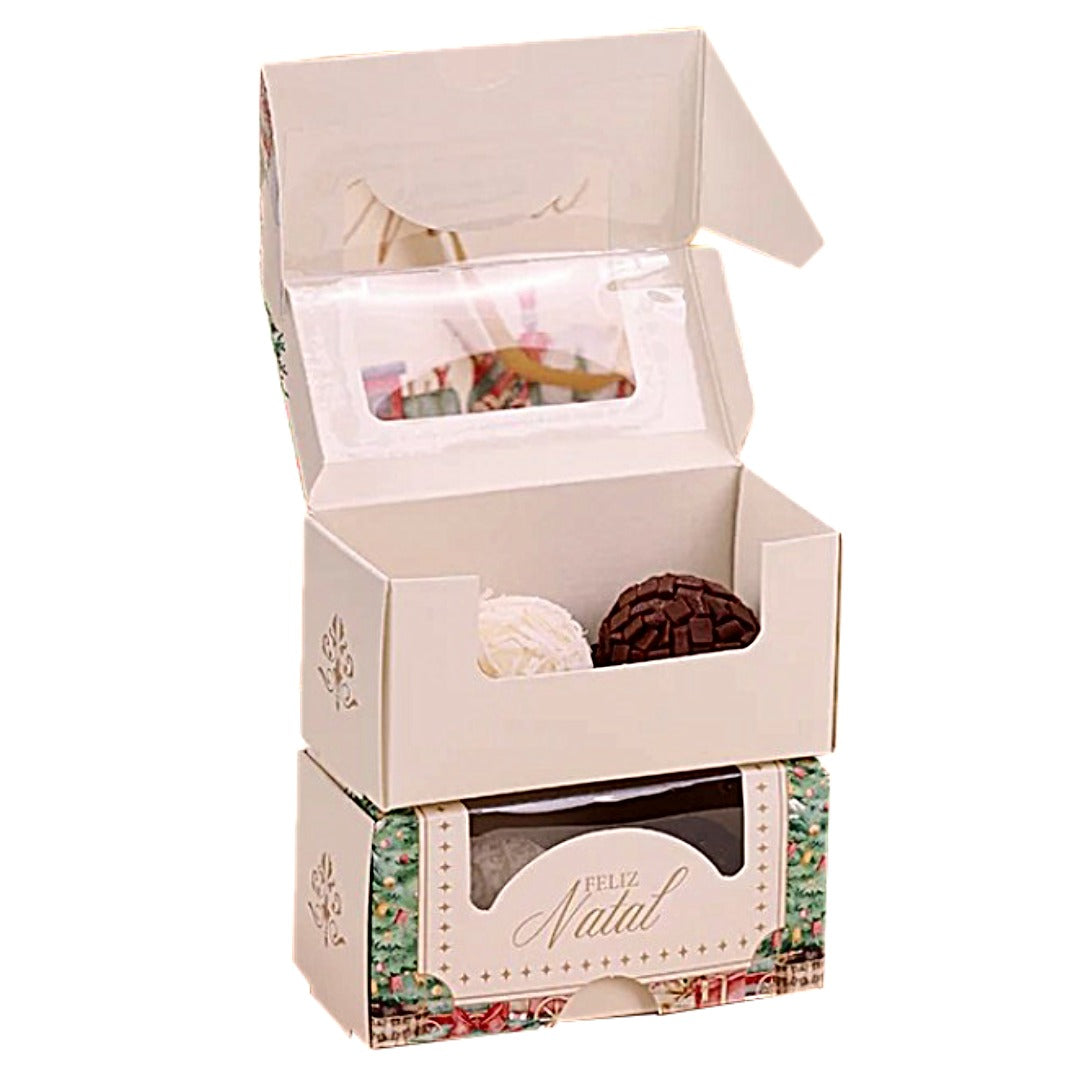 2 Cavities Christmas Brigadeiro Box with Clear Lid - Gentleness Theme (10 Pack)
