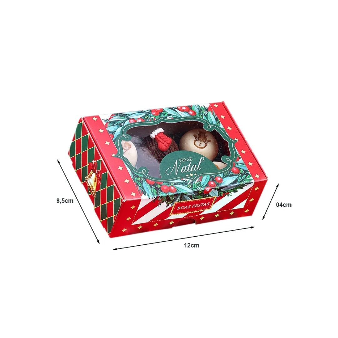 6 Cavities Christmas Brigadeiro Box with Clear Lid - Vintage Theme (10 pack)