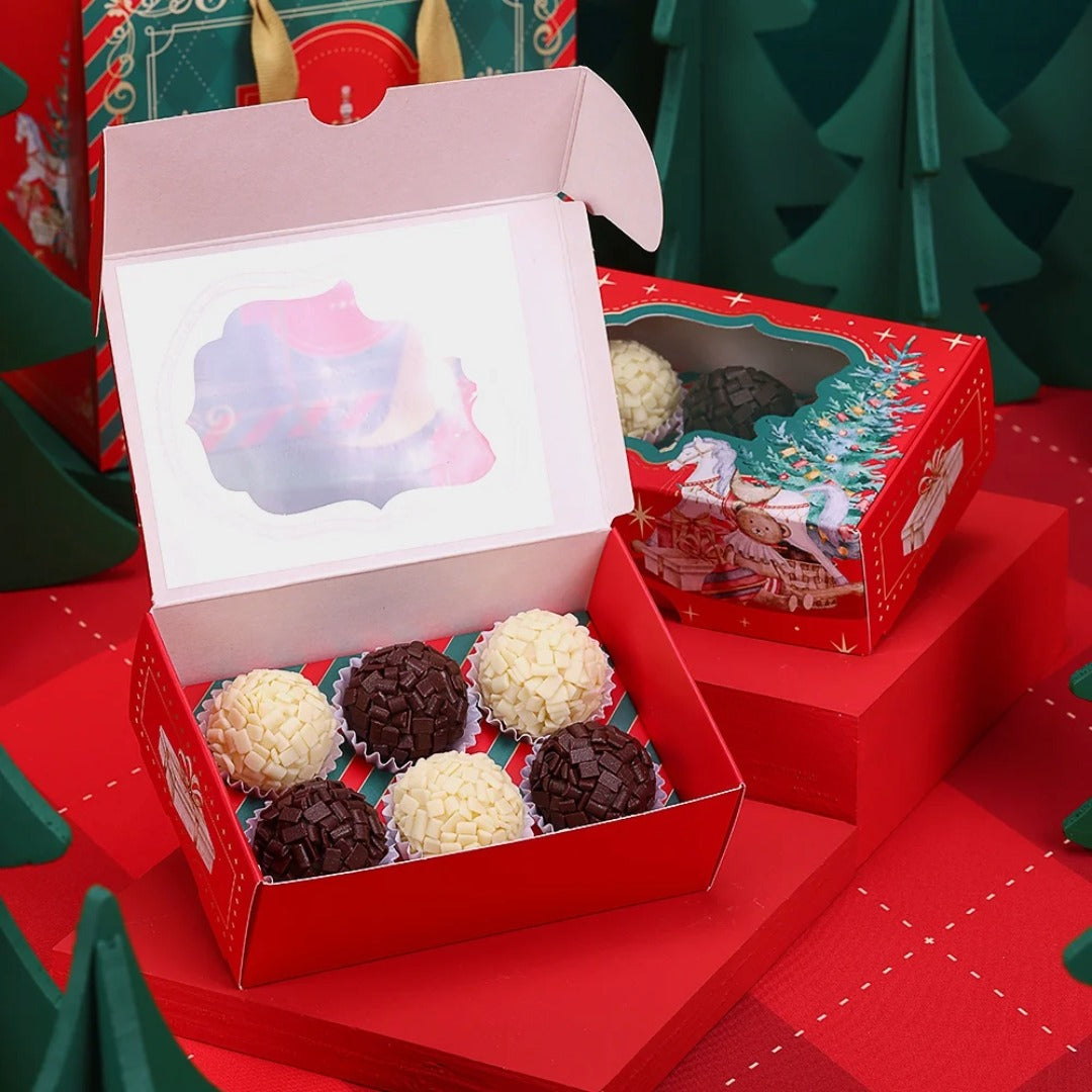 6 Cavities Christmas Brigadeiro Box with Clear Lid - Christmas Tree Theme (10 pack)