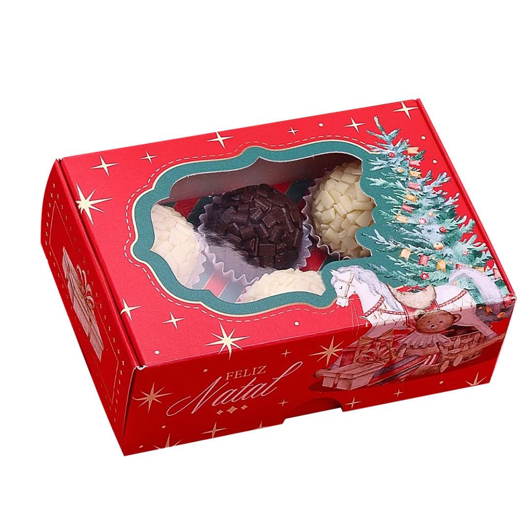 6 Cavities Christmas Brigadeiro Box with Clear Lid - Christmas Tree Theme (10 pack)
