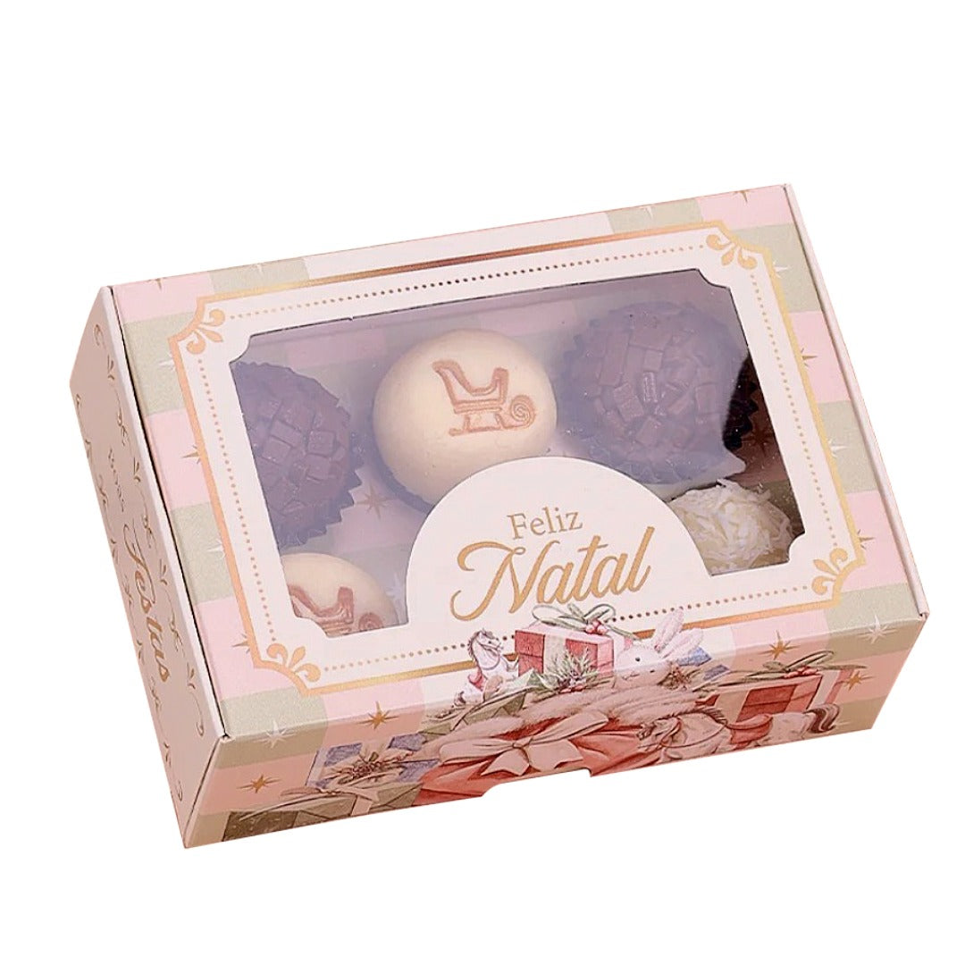 6 Cavities Christmas Brigadeiro Box with Clear Lid - Grace Theme (10 pack)