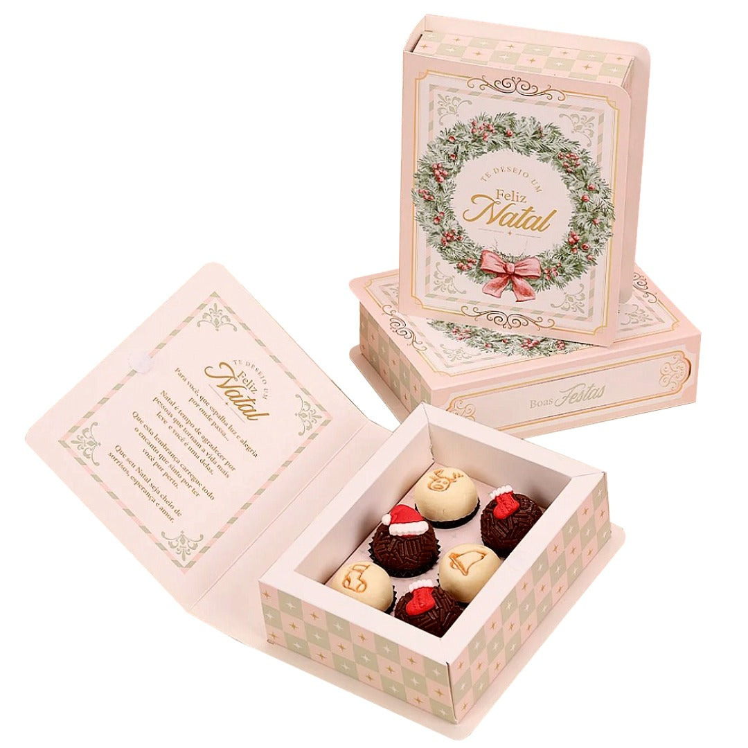 6 Cavities Christmas Brigadeiro Book Box with Velcro Closure – Grace Theme (5 Pack)