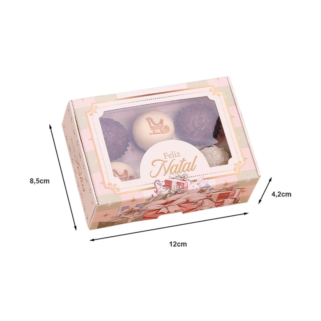 6 Cavities Christmas Brigadeiro Box with Clear Lid - Grace Theme (10 pack)