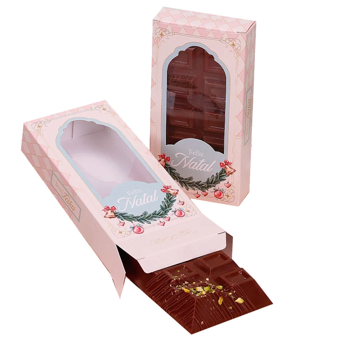 Chocolate Bar Box 300g with Window - Christmas Tree Theme | Elegant Holiday Packaging (Pack of 10)