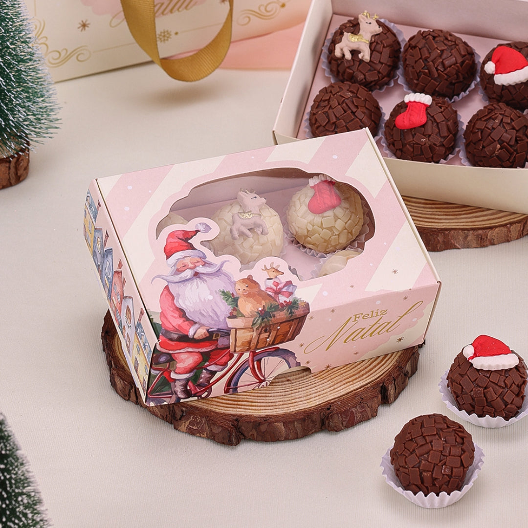 6 Cavities Christmas Brigadeiro Box With Clear Lid Snow Theme (10 pack)