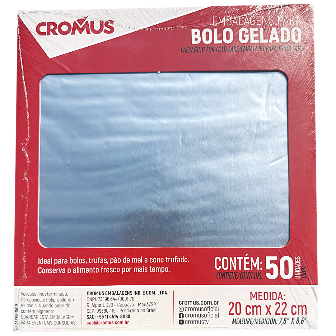 Wrapping for Bolo Gelado | Shiny Silver 20x22cm (50 Pack)