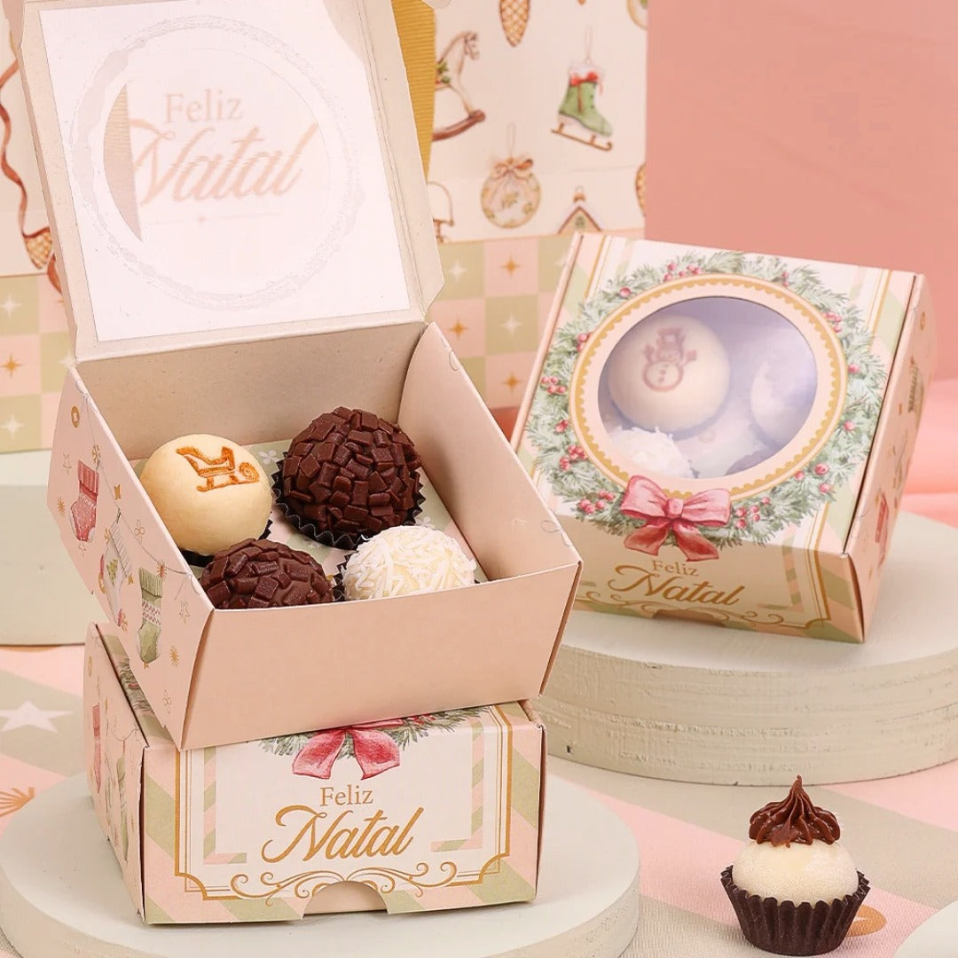4 Cavities Christmas Brigadeiro Box with Clear Lid - Grace Theme (10 Pack)