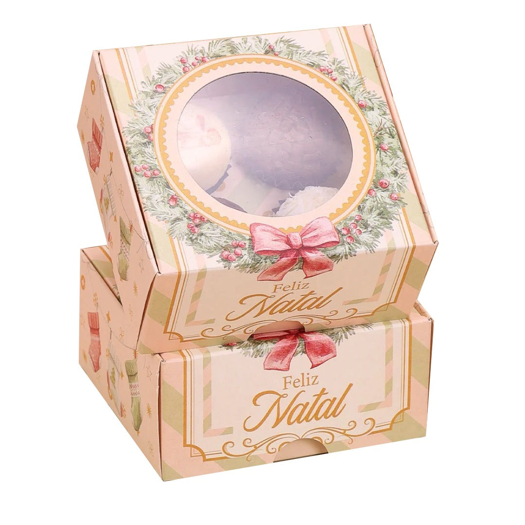 4 Cavities Christmas Brigadeiro Box with Clear Lid - Grace Theme (10 Pack)