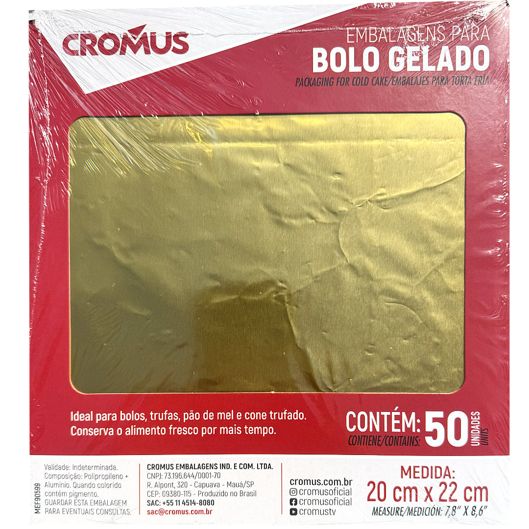 Wrapping for Bolo Gelado | Shiny Gold 20x22cm (50 Pack)