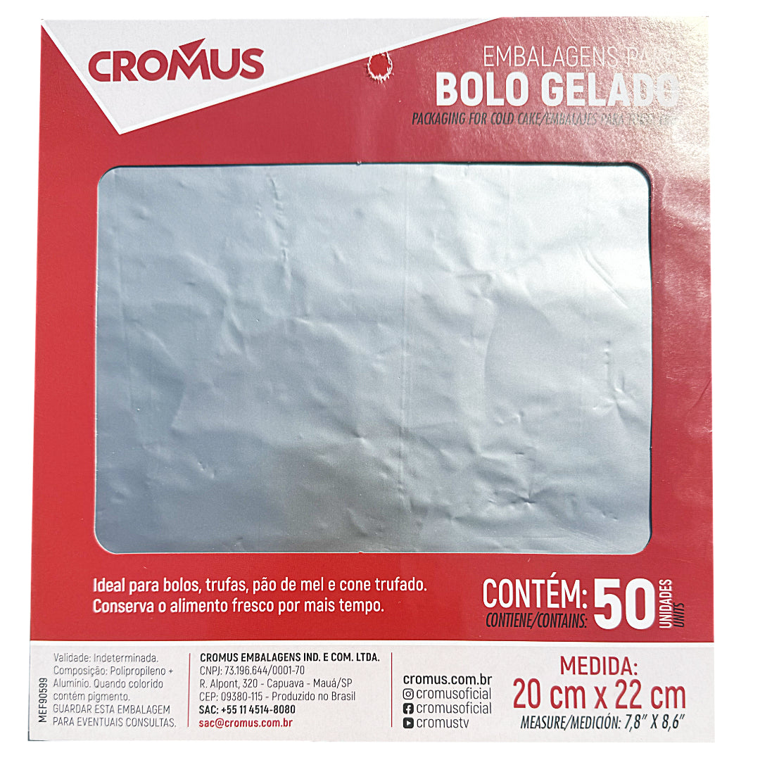 Wrapping for Bolo Gelado | Matte/Fosco Silver 20x22cm (50 Pack)