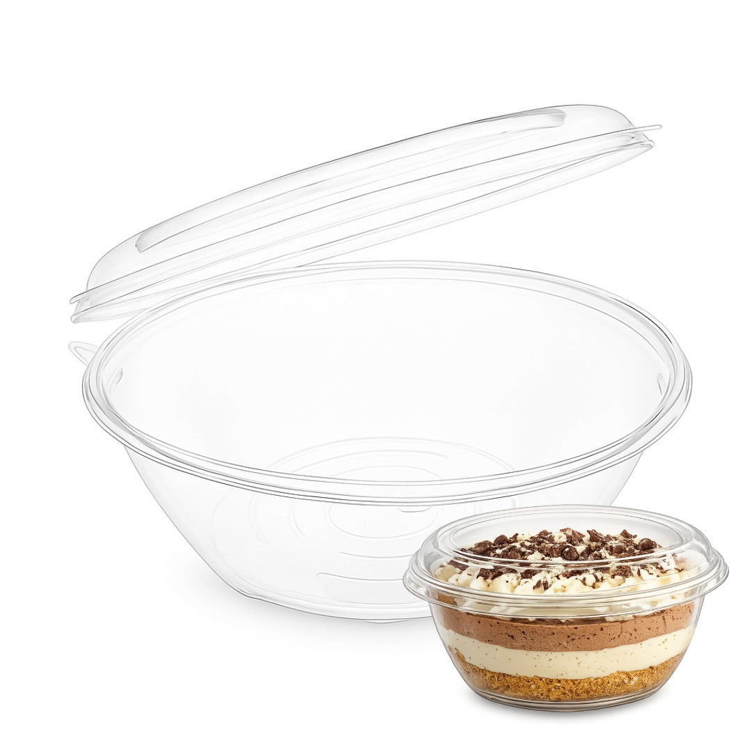 Ultra-Clear Plastic Dessert Bowl with Tamper-Evident Dome Lid (10-Pack) – 1.4L Capacity