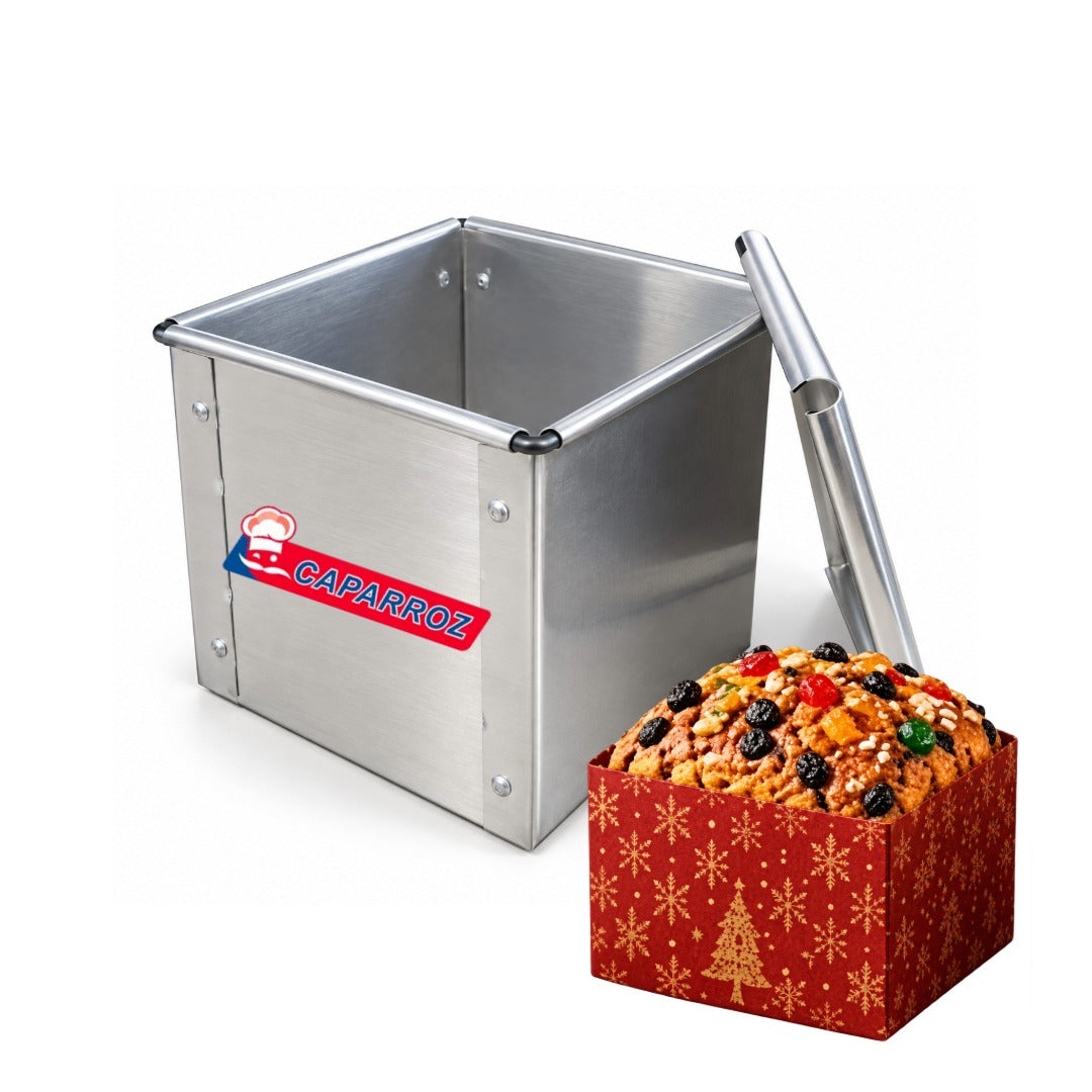 Large Square Aluminum Panettone Mold with Lid – 15 × 15 × 15 cm (5.91 × 5.91 × 5.91 in)