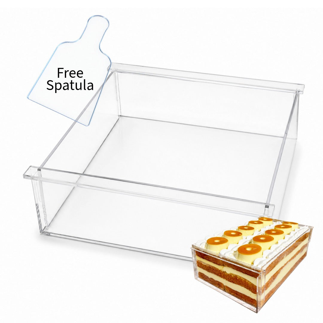 Square Acrylic Cake Display Mold with Free Spatula – 30 × 30 × 10 cm (11.81 × 11.81 × 3.94 in)