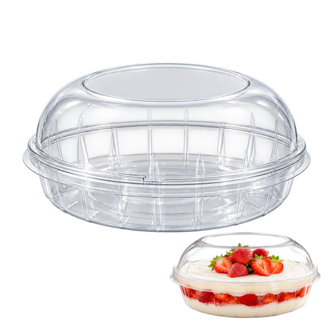 BWB 67 oz (2 L) Oblong Dessert Container with Dome Lid – 10-Pack