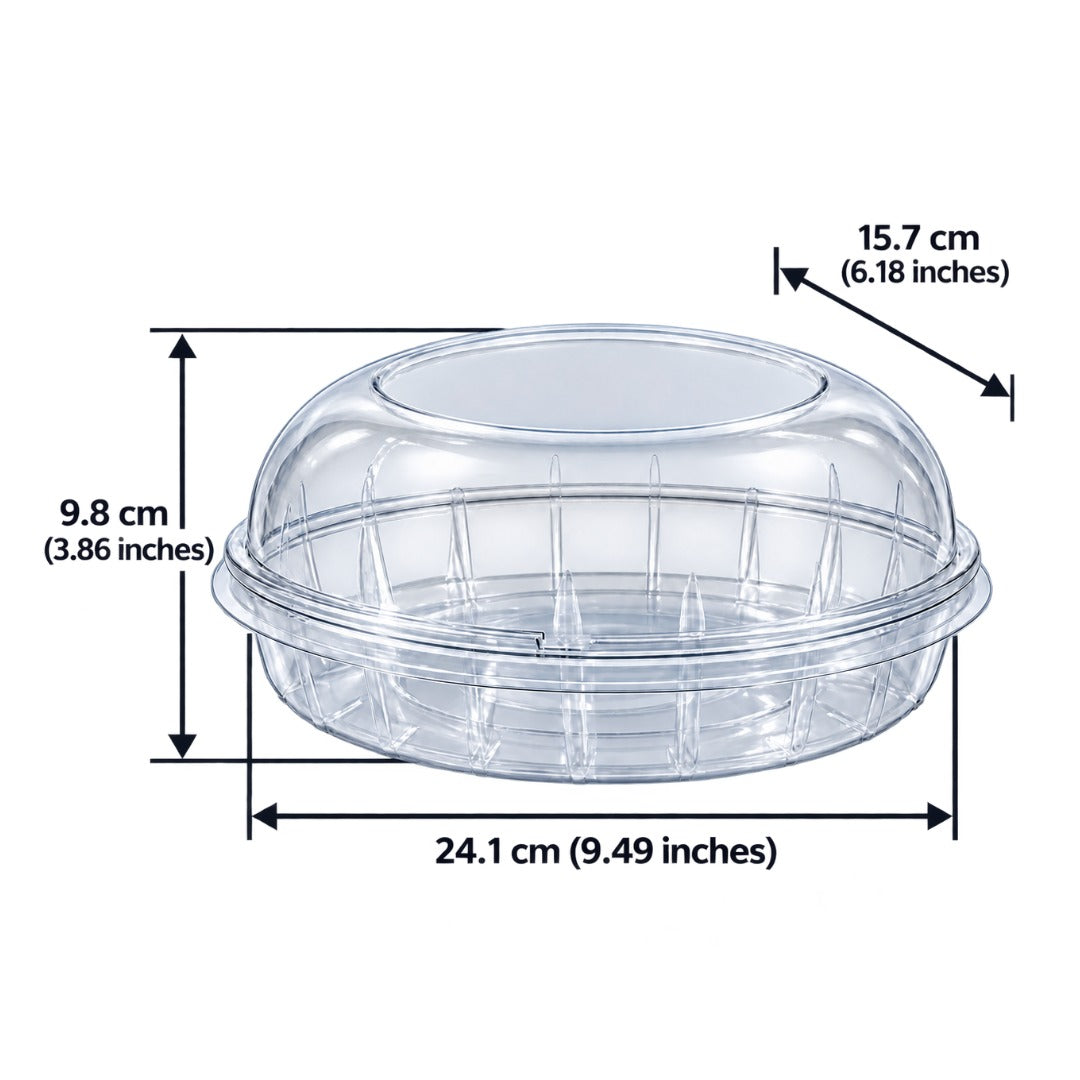 BWB 67 oz (2 L) Oblong Dessert Container with Dome Lid – 10-Pack