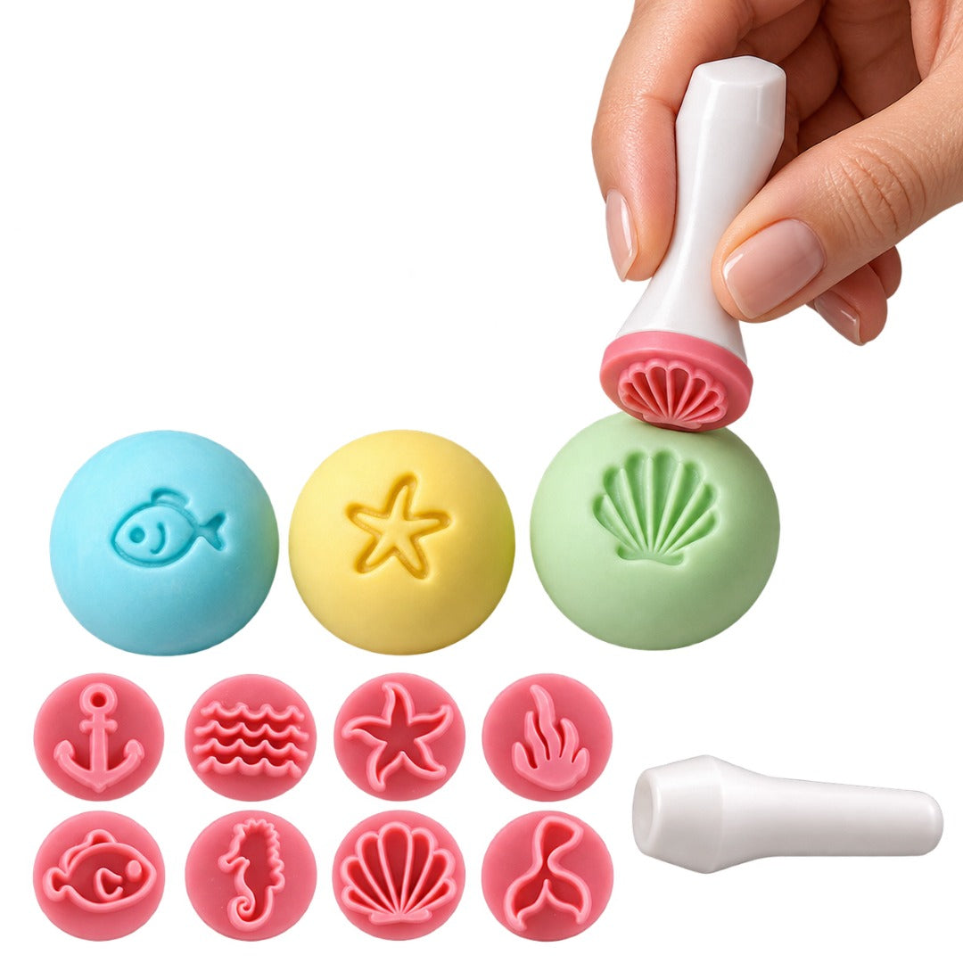 Mini Fondant & Brigadeiro Embosser Stamp Set – Under the Sea | 1.5 cm (0.59 in) | Fundo do Mar