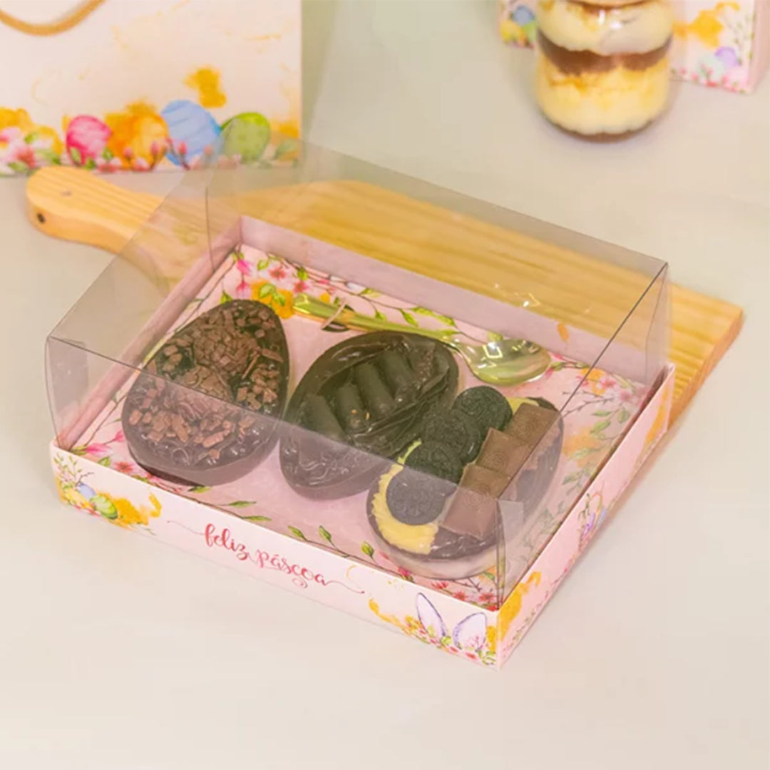 3 Cavities Box for Easter Eggs With Clear Lid. (for 150g shells) GARDEN Line - 10 Pack