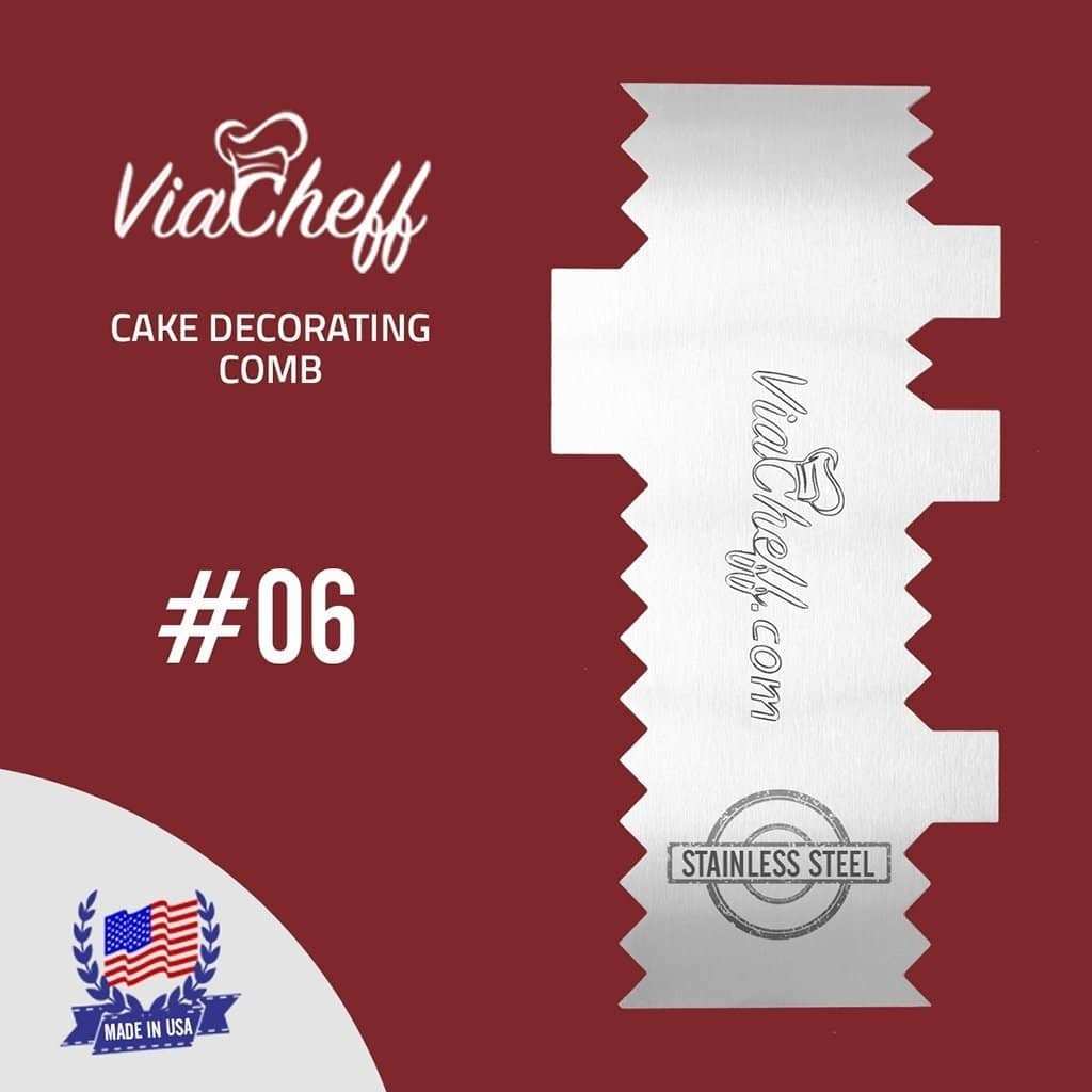 2-Sided Stainless Steel Cake Decorating Comb #6 (4" X 8") - ViaCheff.com